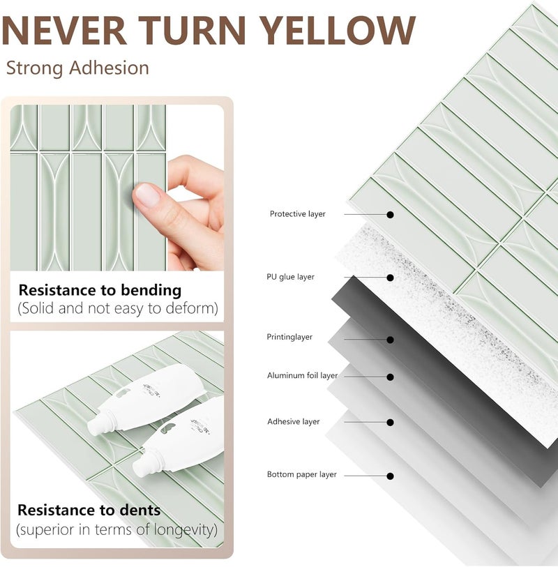 Bumoo Peel and Stick Backsplash Tiles 12''x12'' Light Green Wall Tile Heat Resistant 10-Sheet Waterproof Vinyl Self Adhesive Glossy Boho Sticker for Kitchen Ceramic Bathroom Living Room - Image 4